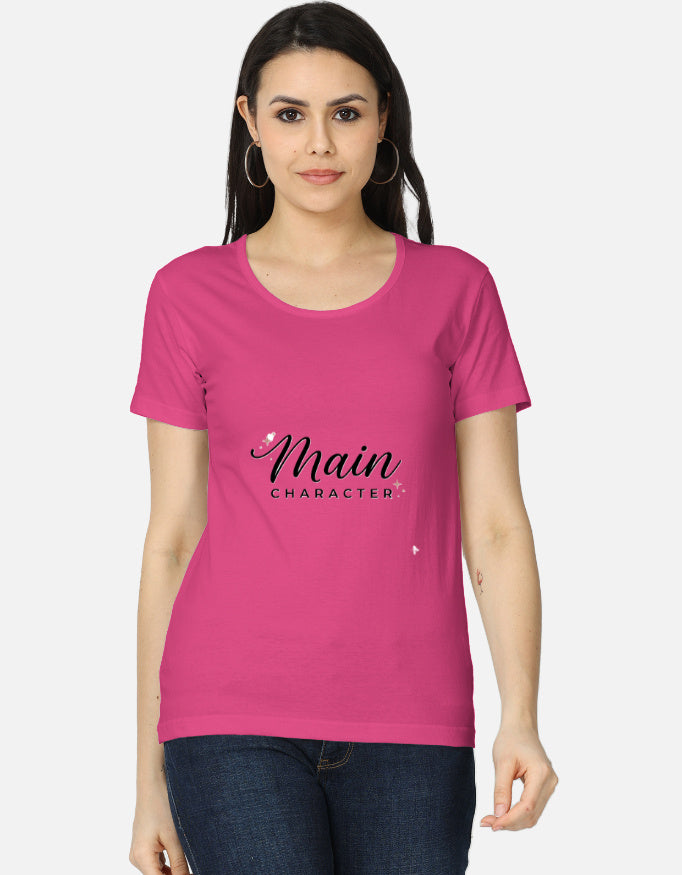 Women's Elegant Cursive "Main Character" Quote Top
