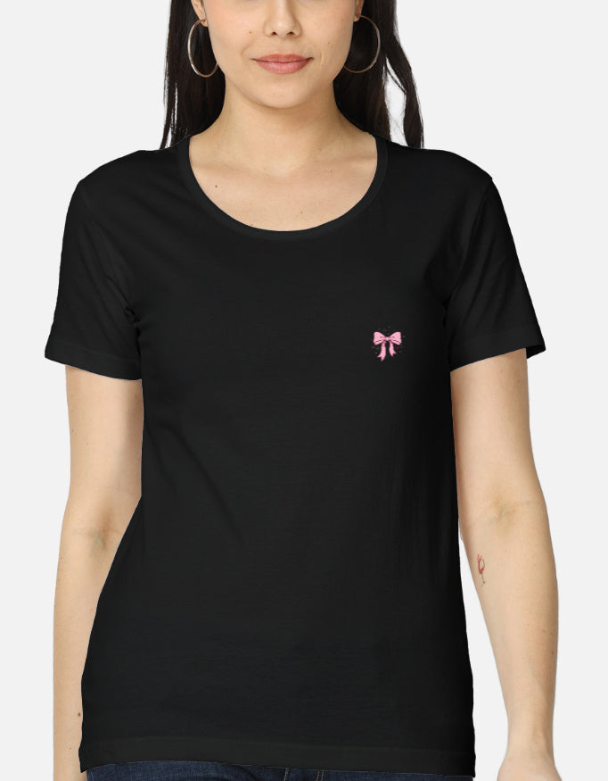 Women's Elegant Pink Bow with Heart Gem Top
